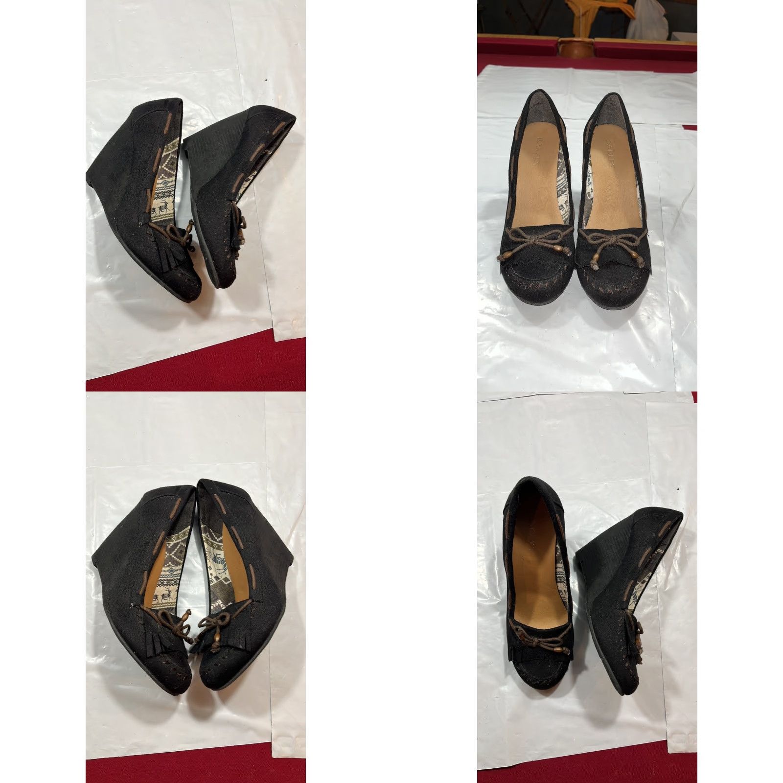 Vintage Bakers Brown Suede Wedges 4” Heel Slip On Bow Fringe Kilties Leather Upper Womens 7.5 EU 7.5 US 7.5 AU High Heel Casual Size US 8 / IT 38 - 11 Thumbnail