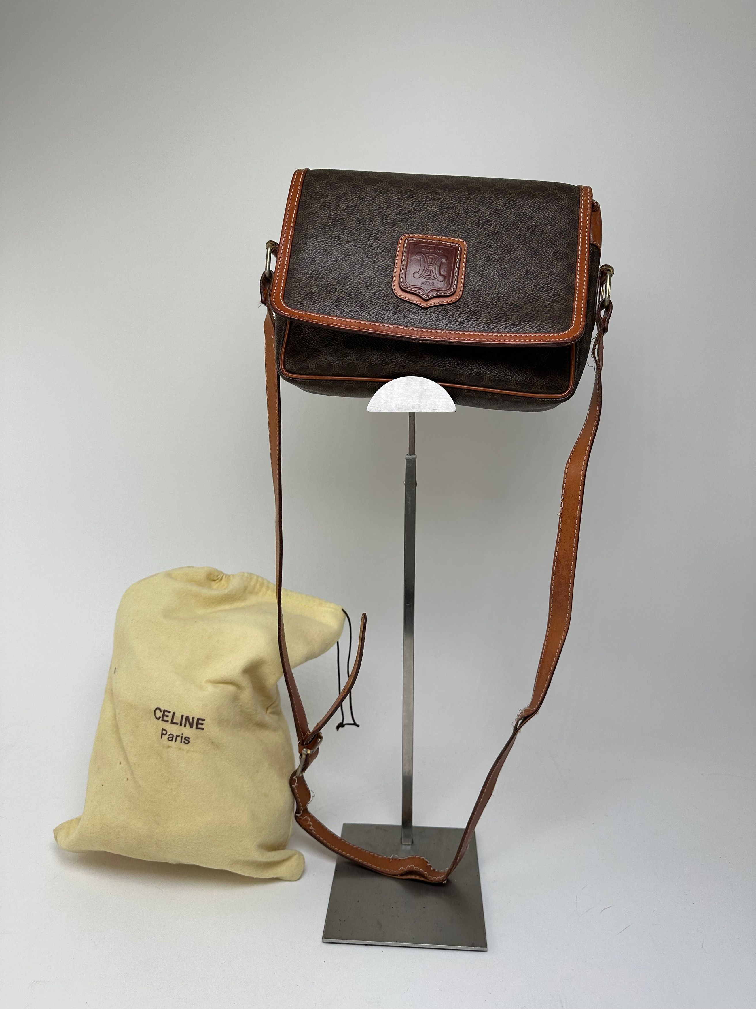 Celine Vintage Macadam Canvas Crossbody Shoulder Bag Dark Brown Size ONE SIZE - 1 Thumbnail
