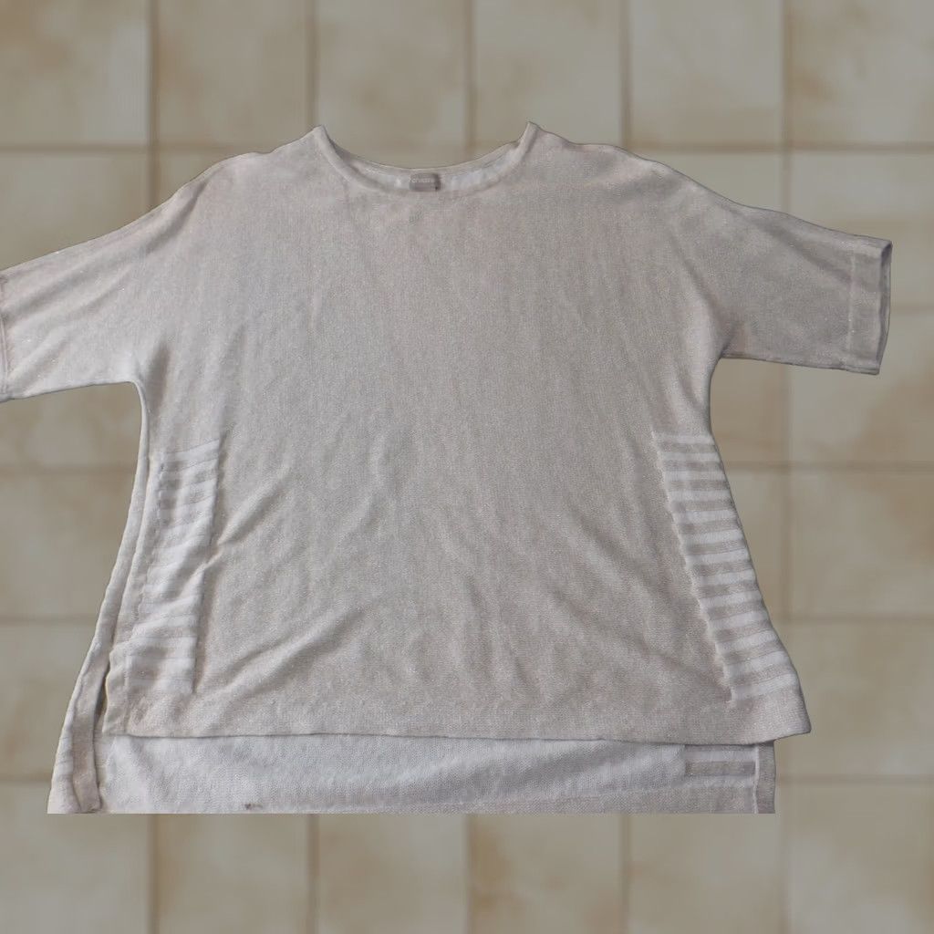 Vintage Chicos Sweater Shirt Womens Regular Beige Knit Pullover Crew Neck Linen Cotton Polyester Short Sleeve Ruffle Designer Vintage No Size XS / US 0-2 / IT 36-38 - 1 Thumbnail