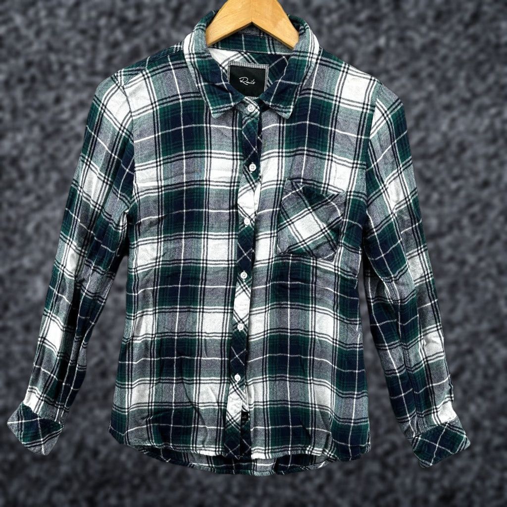 Rails Rails Flannel Shirt Mens XS Green White Plaid Button-Up Shirt Size US XS / EU 42 / 0 - 1 Thumbnail
