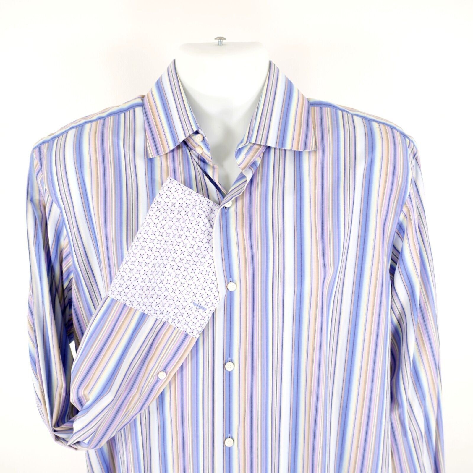 Banana Republic Banana Republic Striped 16-16.5 Large Blue Pink French Cuff Size US L / EU 52-54 / 3 - 1 Thumbnail