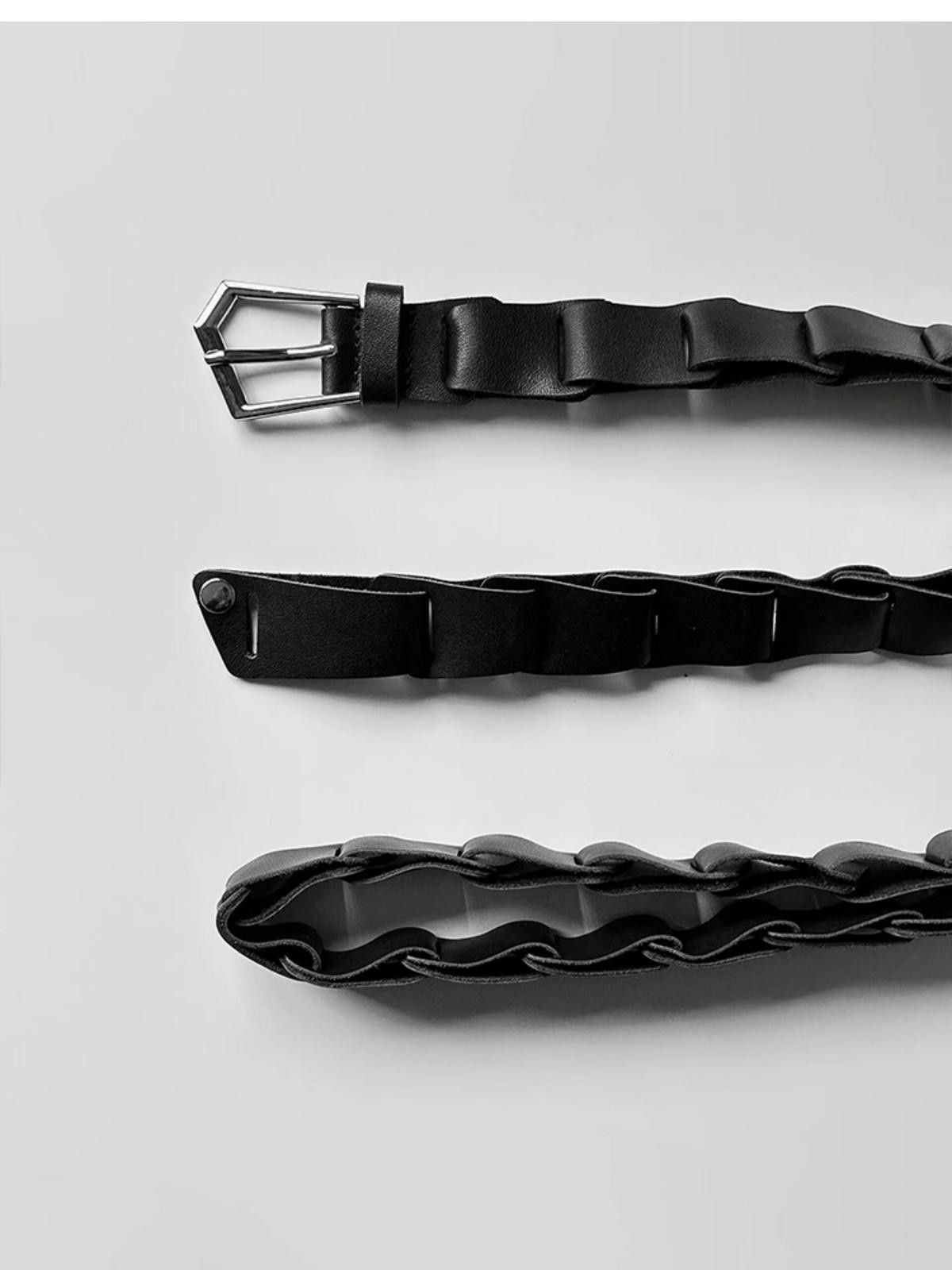 Leather Black Woven Belt with Unique Buckle Size ONE SIZE - 7 Thumbnail