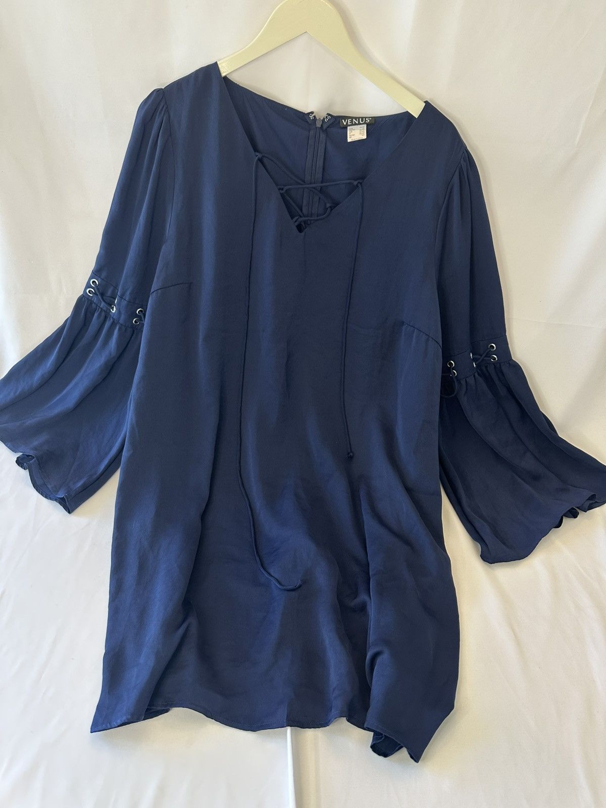 Other Venus, Womens Navy Blue Dress, bell sleeves criss cross tie Size XL / US 12-14 / IT 48-50 - 1 Thumbnail