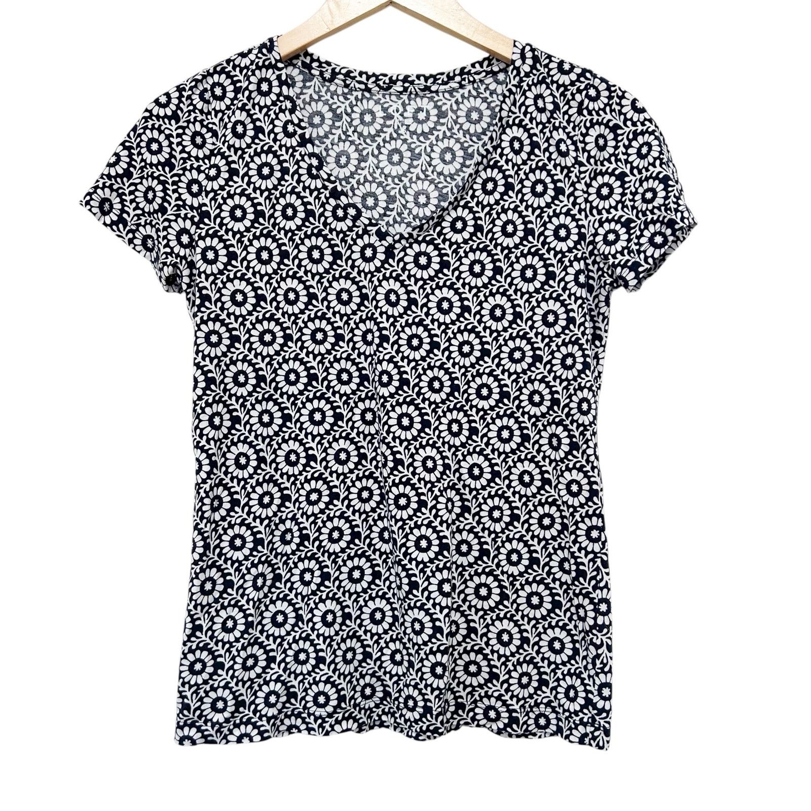 Loft Loft Navy Blue White Floral Printed V Neck T Shirt Sz S Size S / US 4 / IT 40 - 1 Thumbnail