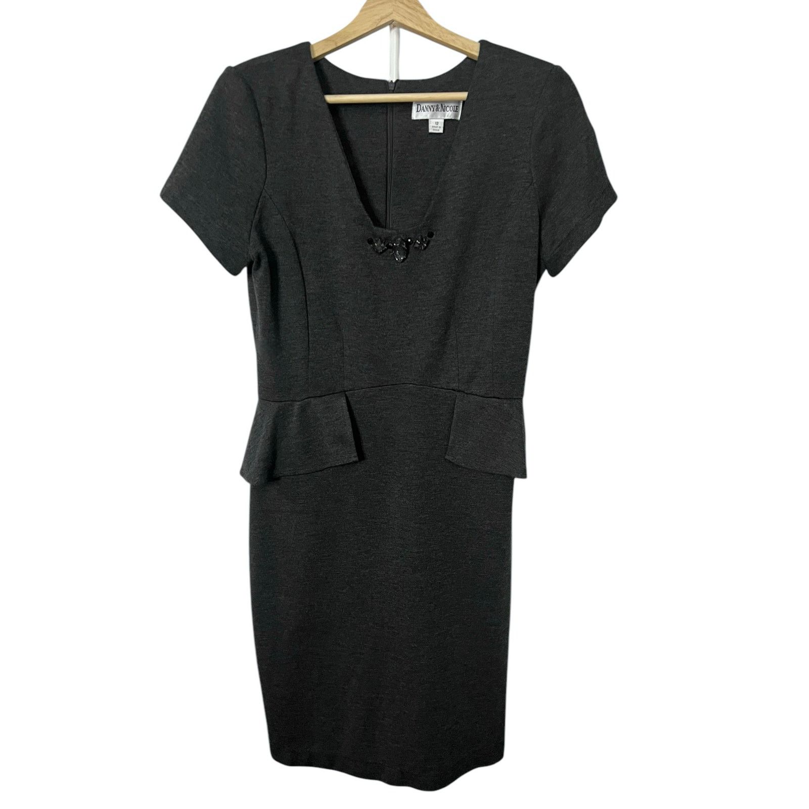 Other Danny & Nicole Charcoal Gray Peplum Dress - Size 12 Size XL / US 12-14 / IT 48-50 - 1 Thumbnail