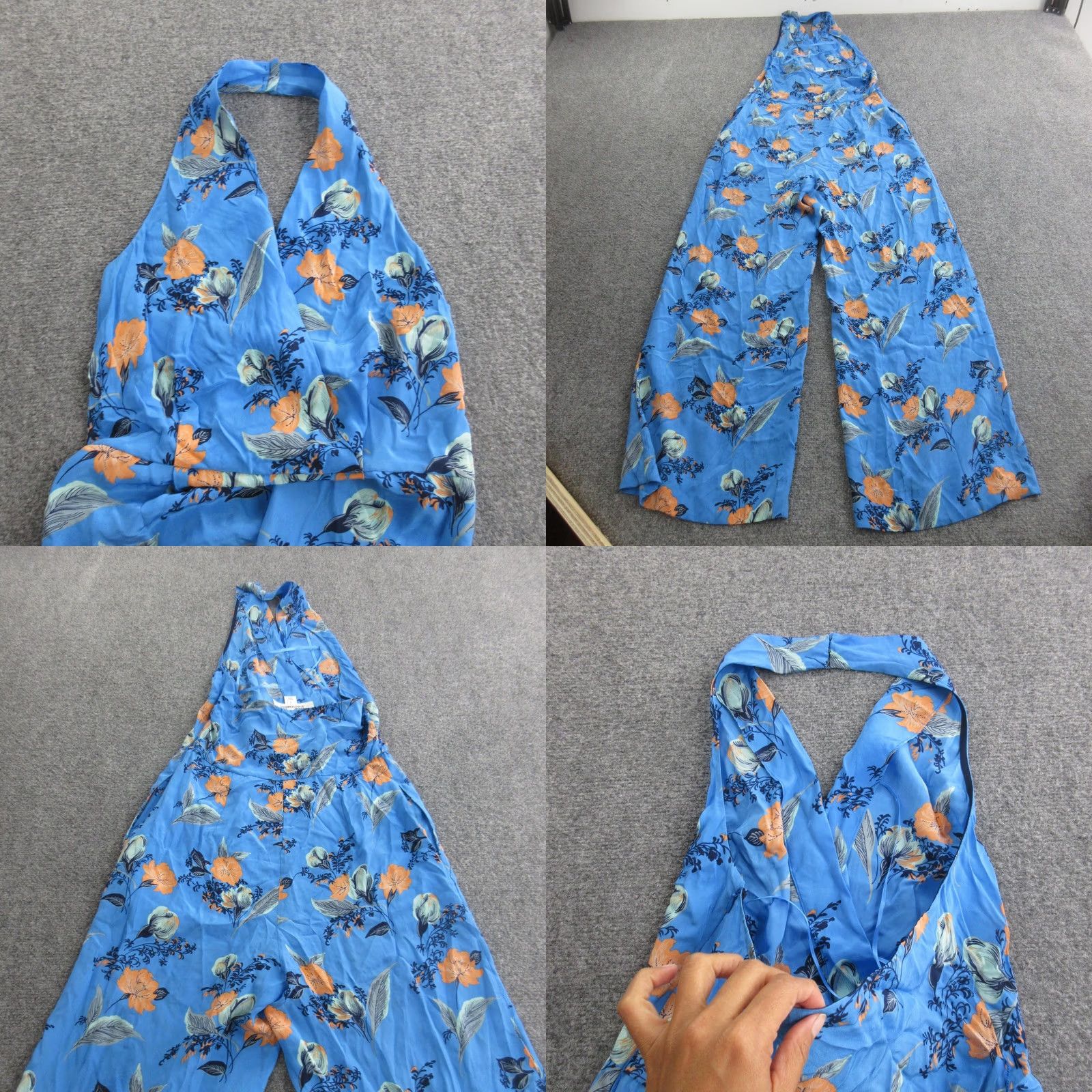 Diane von Furstenberg Diane von Furstenberg Jumpsuit Womens 4 Blue Silk Halter V Neck Wide Leg Floral Size 27" / US 4 / IT 40 - 8 Thumbnail