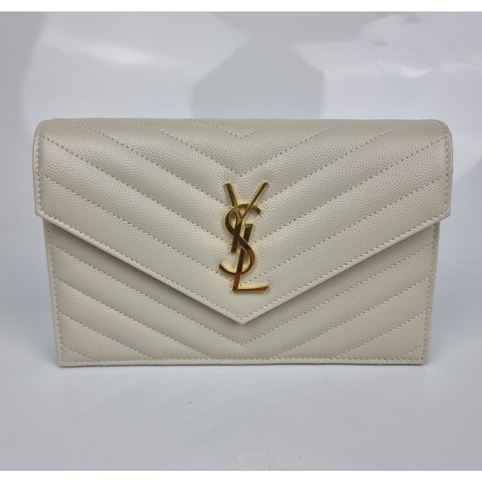 SAINT LAURENT Cassandre Envelope Crema Soft Grained Leather