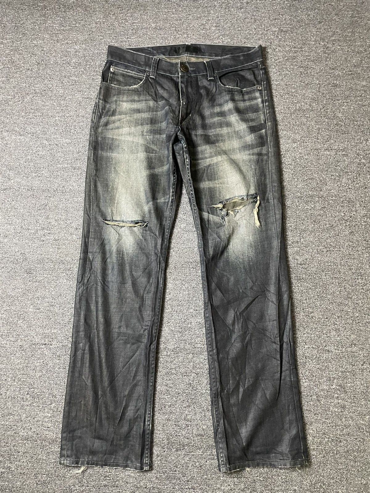 Japanese Brand × Vintage Back Number Distressed Denim Ripped Jeans (117) Size US 35 - 1 Thumbnail