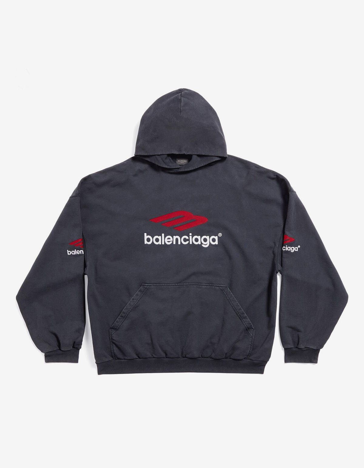 image of Balenciaga Black 3B Sports Icon Large Hoodie, Men's (Size Small)