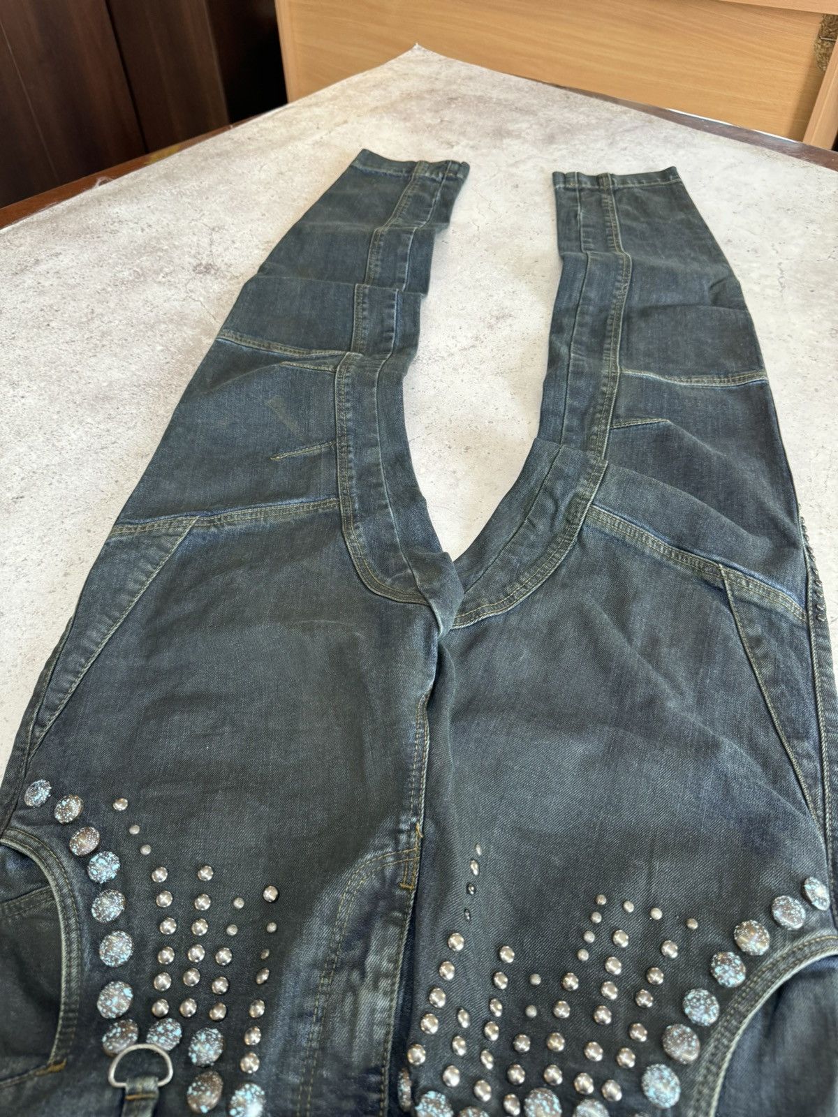 Ekam Vintage Waxed Denim Rivets Skinny Jeans Size US 29 - 4 Thumbnail