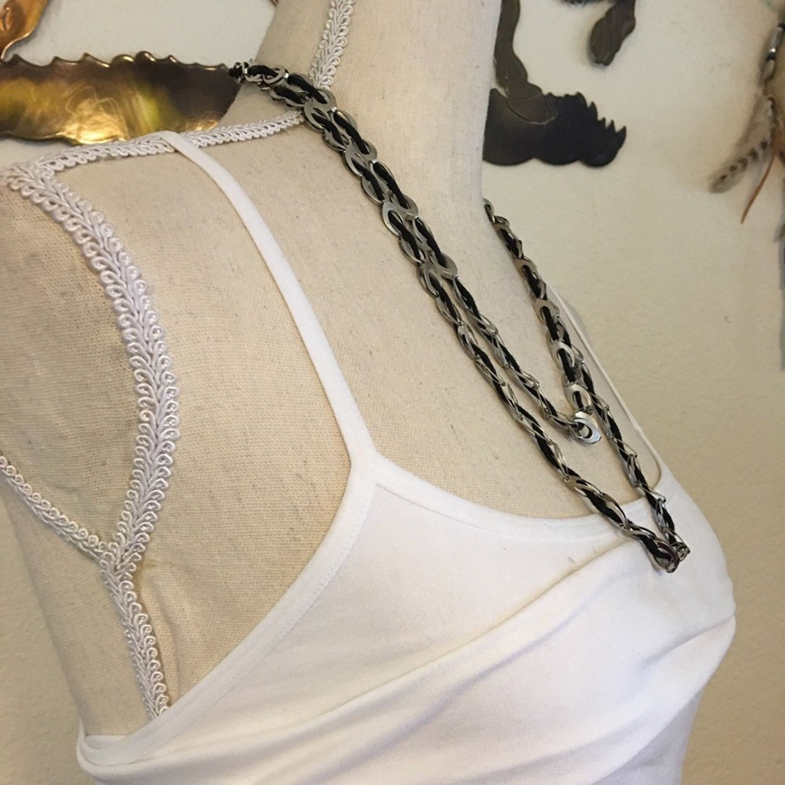 Jewelry Soft black ribbon woven silver link necklace Size ONE SIZE - 2 Thumbnail