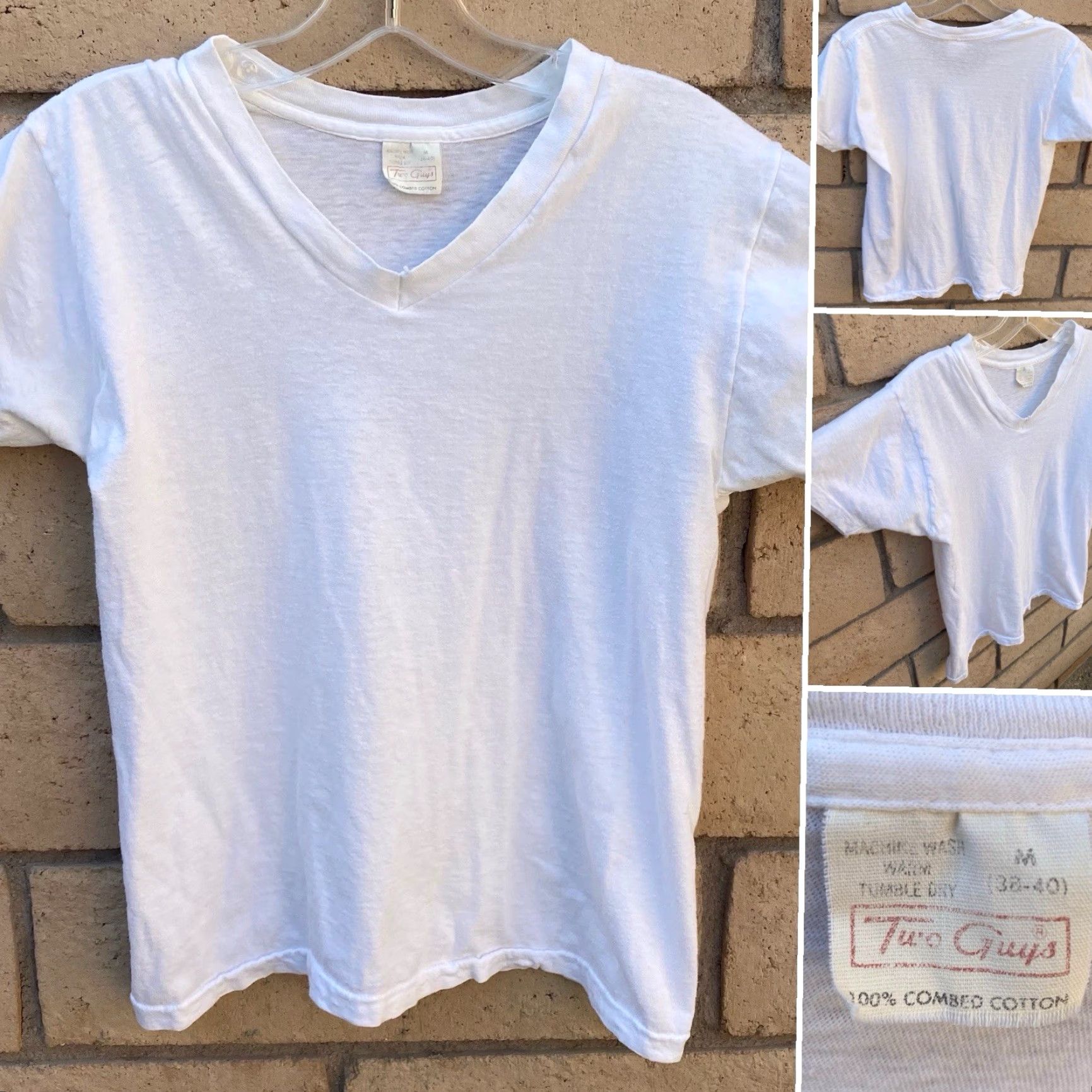 Vintage VINTAGE Two Guys White V-Neck T-Shirt - Shirt - Men M - 100% Cotton - Single Stitch - Made in USA Size US M / EU 48-50 / 2 - 2 Thumbnail