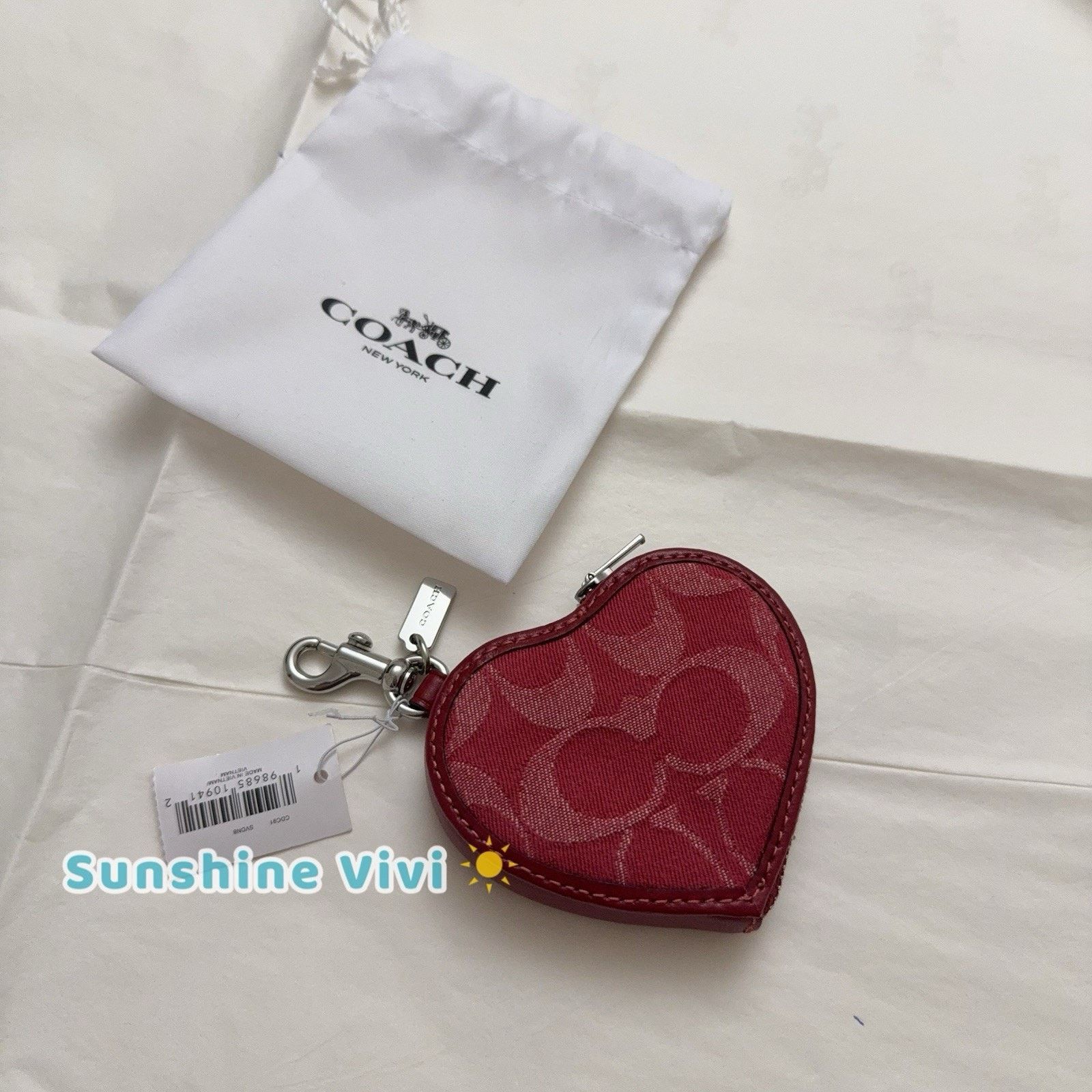Coach NWT coach Heart Bag Charm Denim CDC91 Silver True Red Size ONE SIZE - 4 Thumbnail