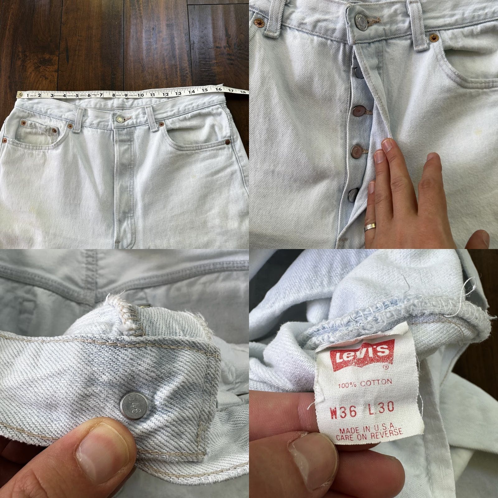 Levi's VINTAGE Levi's 501 Jeans Men 36x30 Blue Light Wash 90s Straight Denim USA 501 XX 80s Size US 36 / EU 52 - 8 Thumbnail
