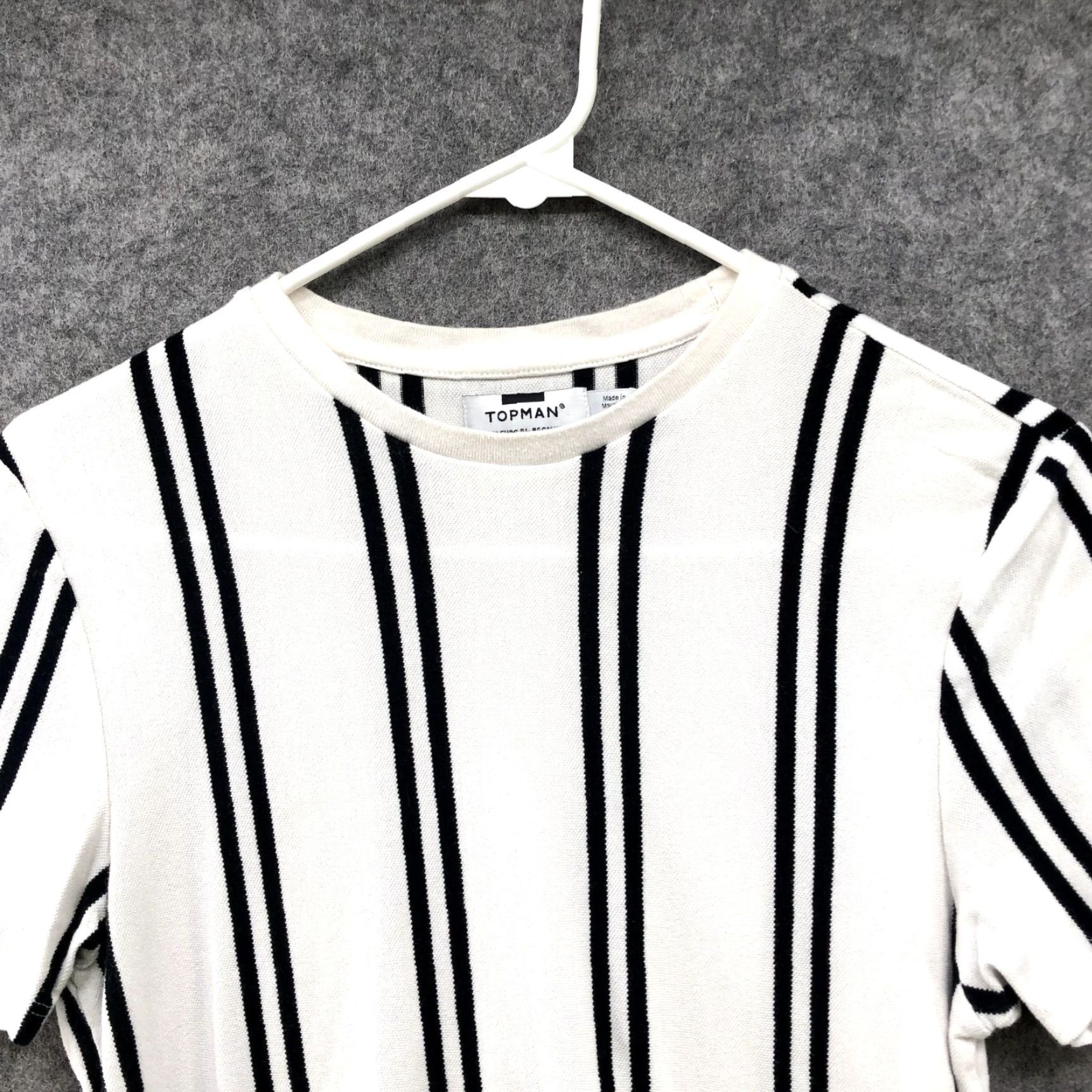 Topman Topman T Shirt Mens XXS White Black Stripe Short Sleeve Crewneck Cotton Size US XXS / EU 40 - 3 Thumbnail