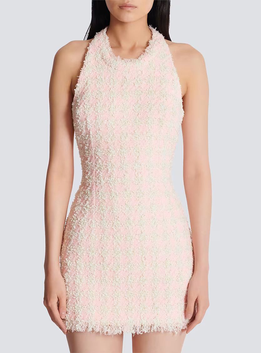 Balmain o1s1wg111225 Tweed Short Dress in Pink Size M / US 6-8 / IT 42-44 - 4 Thumbnail