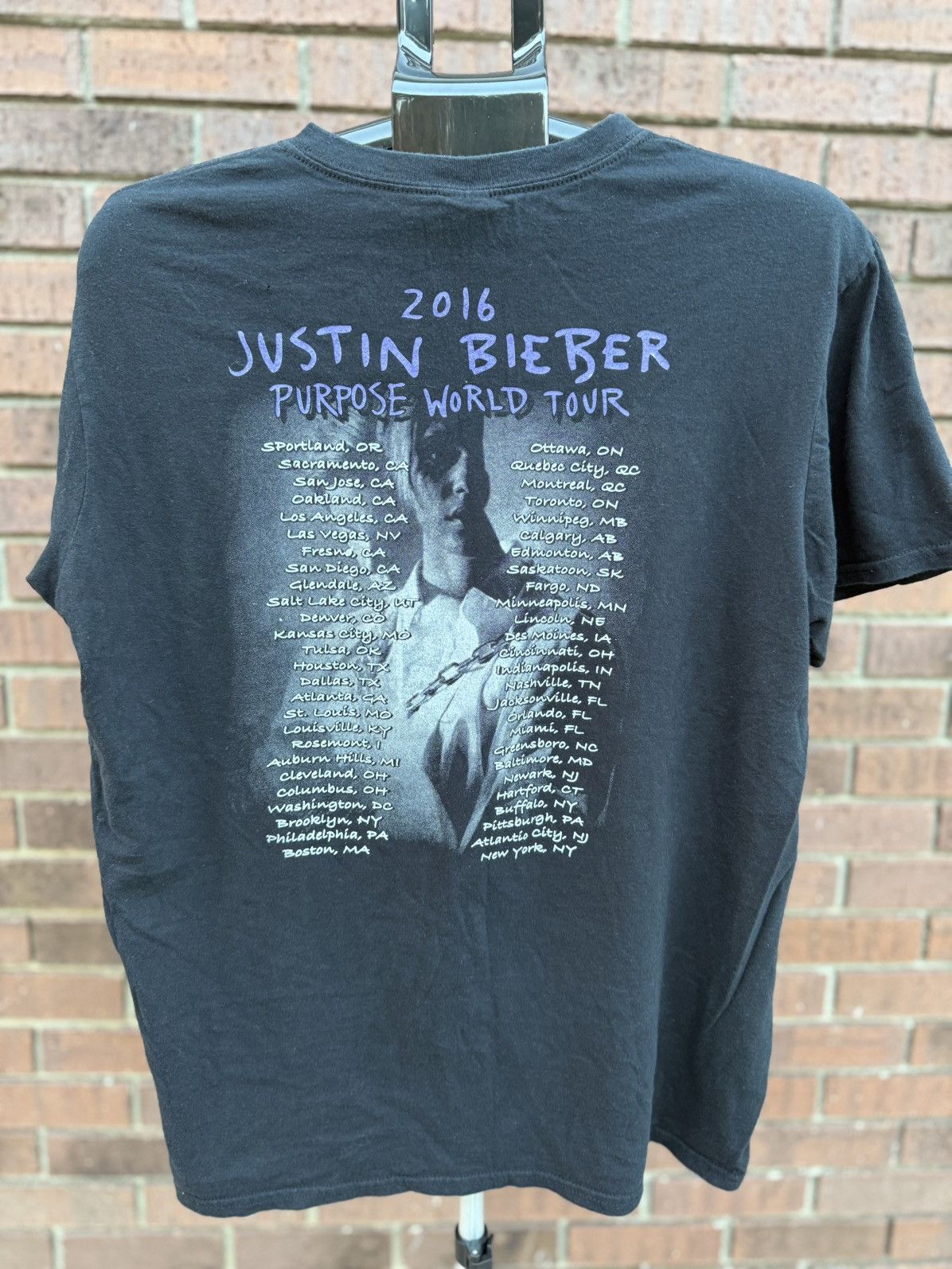 Gildan Justin Bieber 2016 Purpose World Tour T Shirt Black S/S Size US L / EU 52-54 / 3 - 4 Thumbnail
