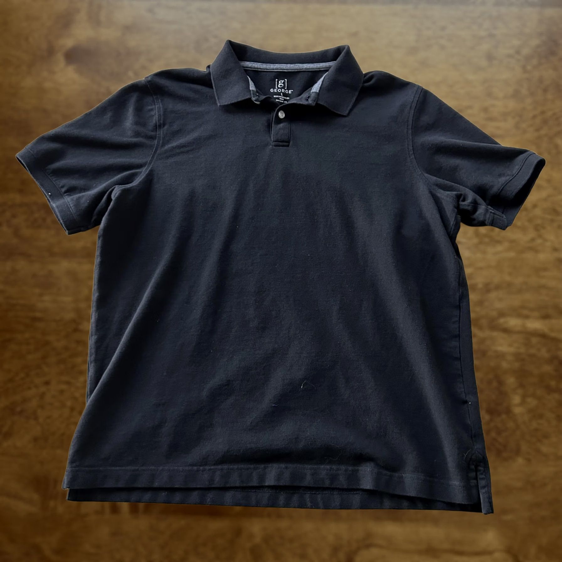 George George Polo Shirt Mens Large Black Solid Stretch Tagless Cotton Blend Casual Size US L / EU 52-54 / 3 - 1 Thumbnail