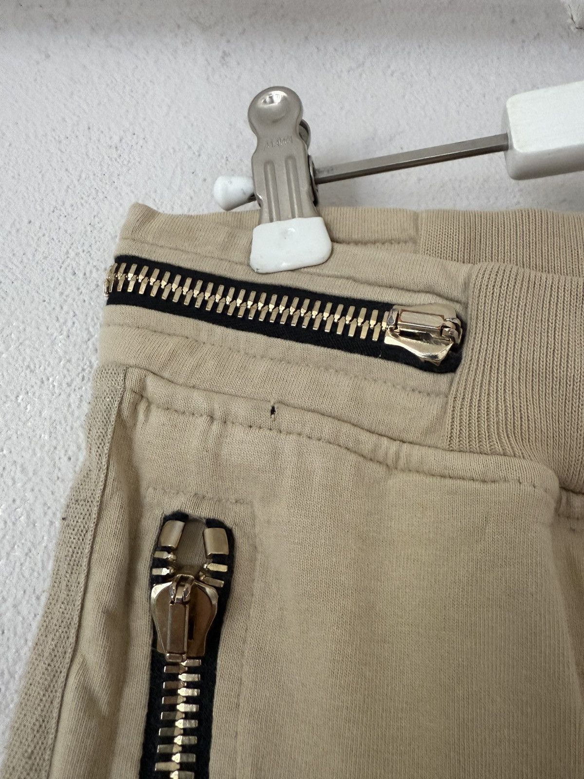 Balmain Beige Biker Joggers with Zip Pockets and Ribbed Panels Size US 32 / EU 48 - 5 Thumbnail