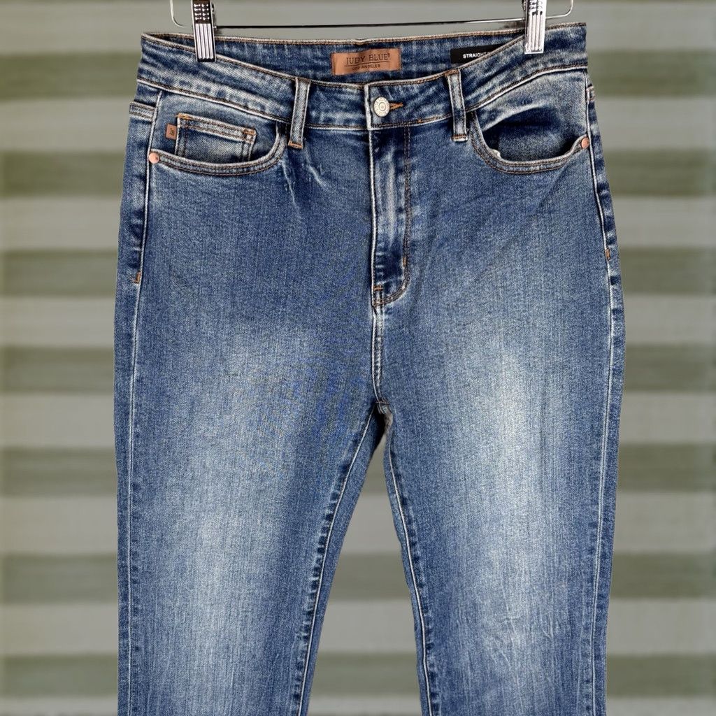 Vintage Judy Blue Jeans Straight Fit High Rise 30x30 30x33 Plaid Cuff Blue Denim Women's 5-Pocket Modern Bohemian Western Vintage? Size 32" / US 10 / IT 46 - 1 Thumbnail