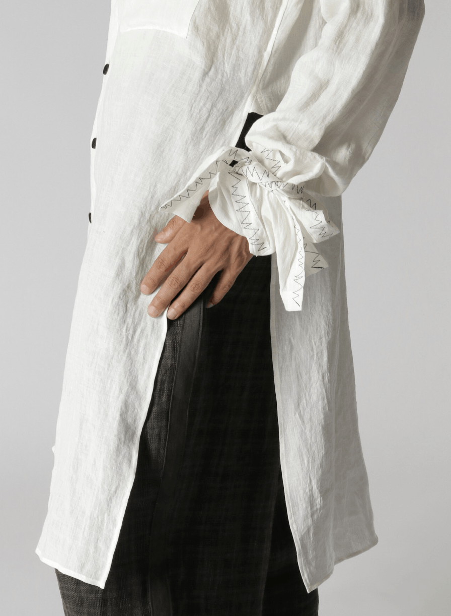 Yohji Yamamoto Yohji Yamamoto Pour Homme - Linen Gathered Hem Long Shirt Size US L / EU 52-54 / 3 - 9 Thumbnail