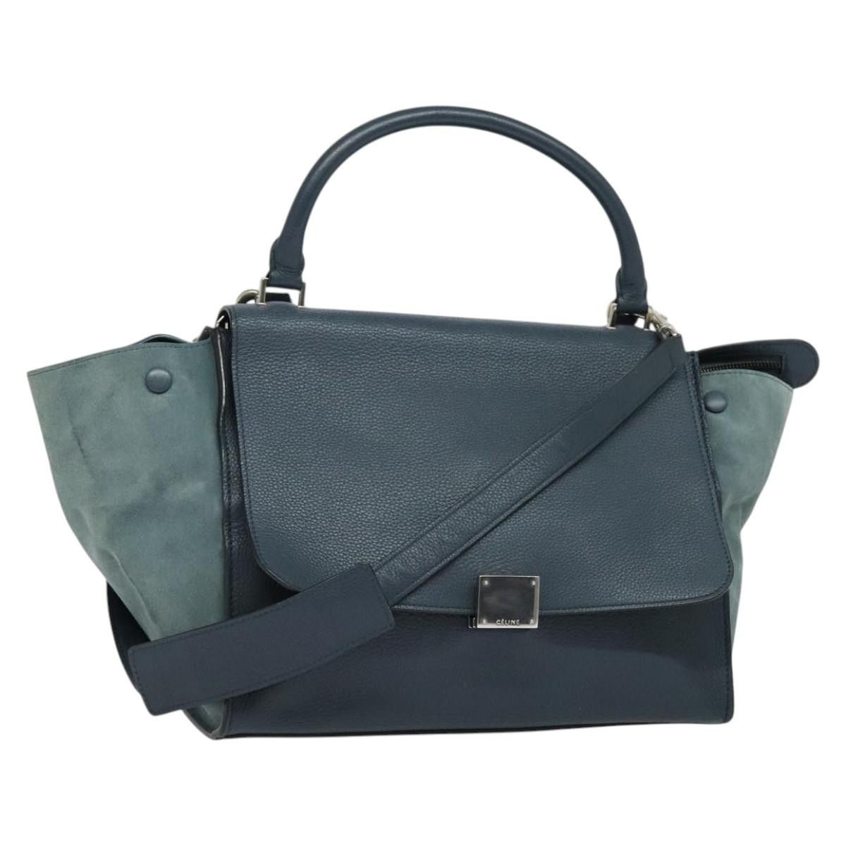 Celine CELINE Trapeze Hand Bag Leather Suede Blue Silver Size ONE SIZE - 1 Thumbnail