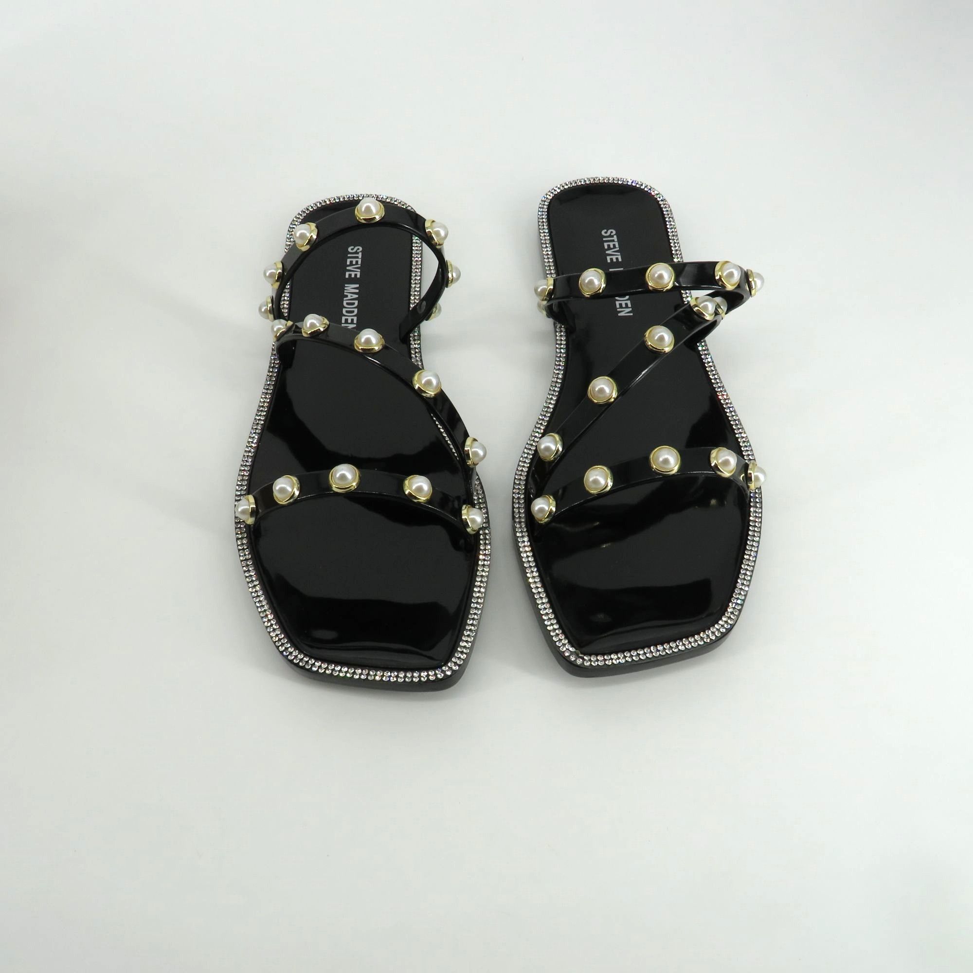 Steve Madden Steve Madden Black Strappy Sandals W/ Faux Pearls & Rhinesto Size US 7 / IT 37 - 3 Thumbnail