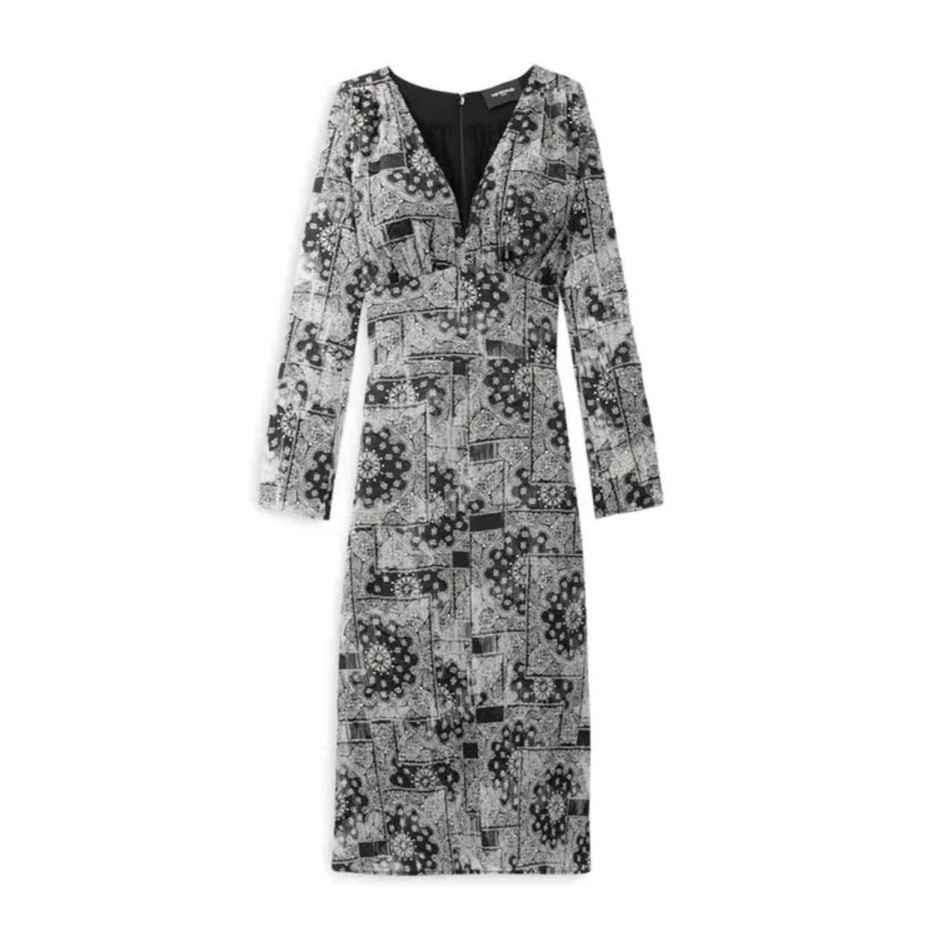 The Kooples NWT The Kooples Bandana Print V-Neck Midi Dress Black & Whi Size S / US 4 / IT 40 - 2 Thumbnail