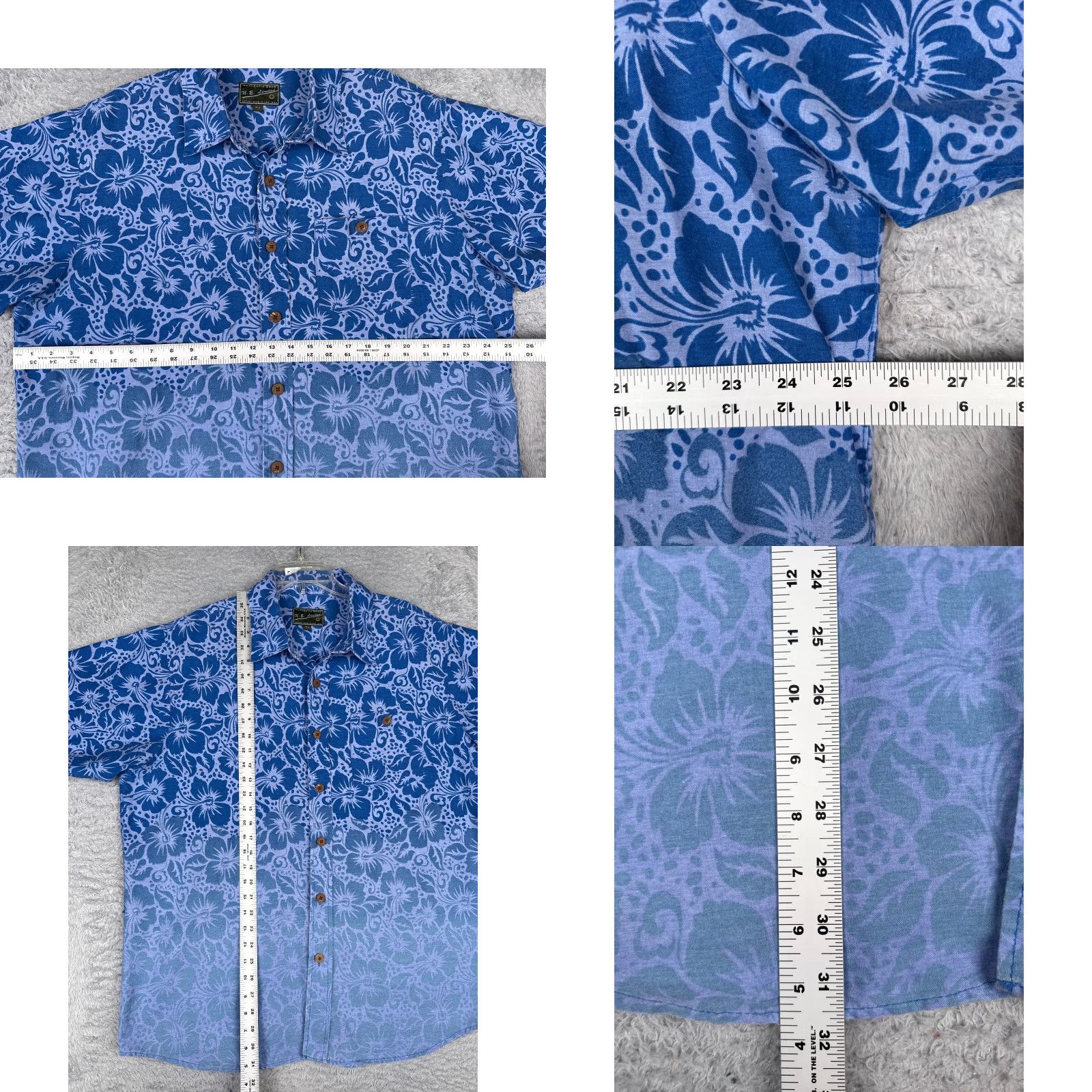 Vintage N.E. Limited Shirt Adult 2XL Blue Ombré Floral Leaf Button Cotton Hawaiian Shirt (N.E. Limited) Size US XXL / EU 58 / 5 - 8 Thumbnail