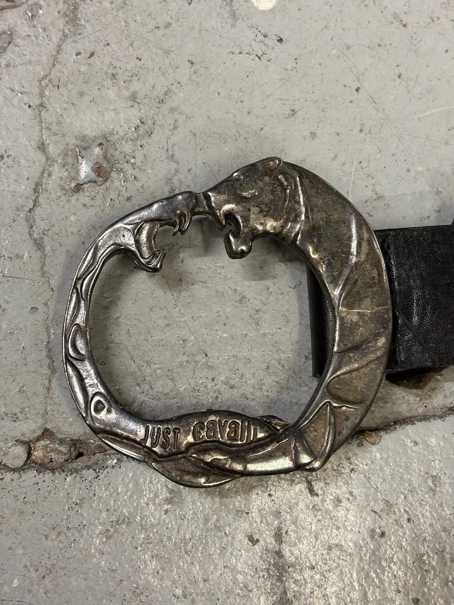 Designer × Just Cavalli × Vintage 2000s Cavalli Animal Buckle Black Leather Belt Size ONE SIZE - 9 Thumbnail
