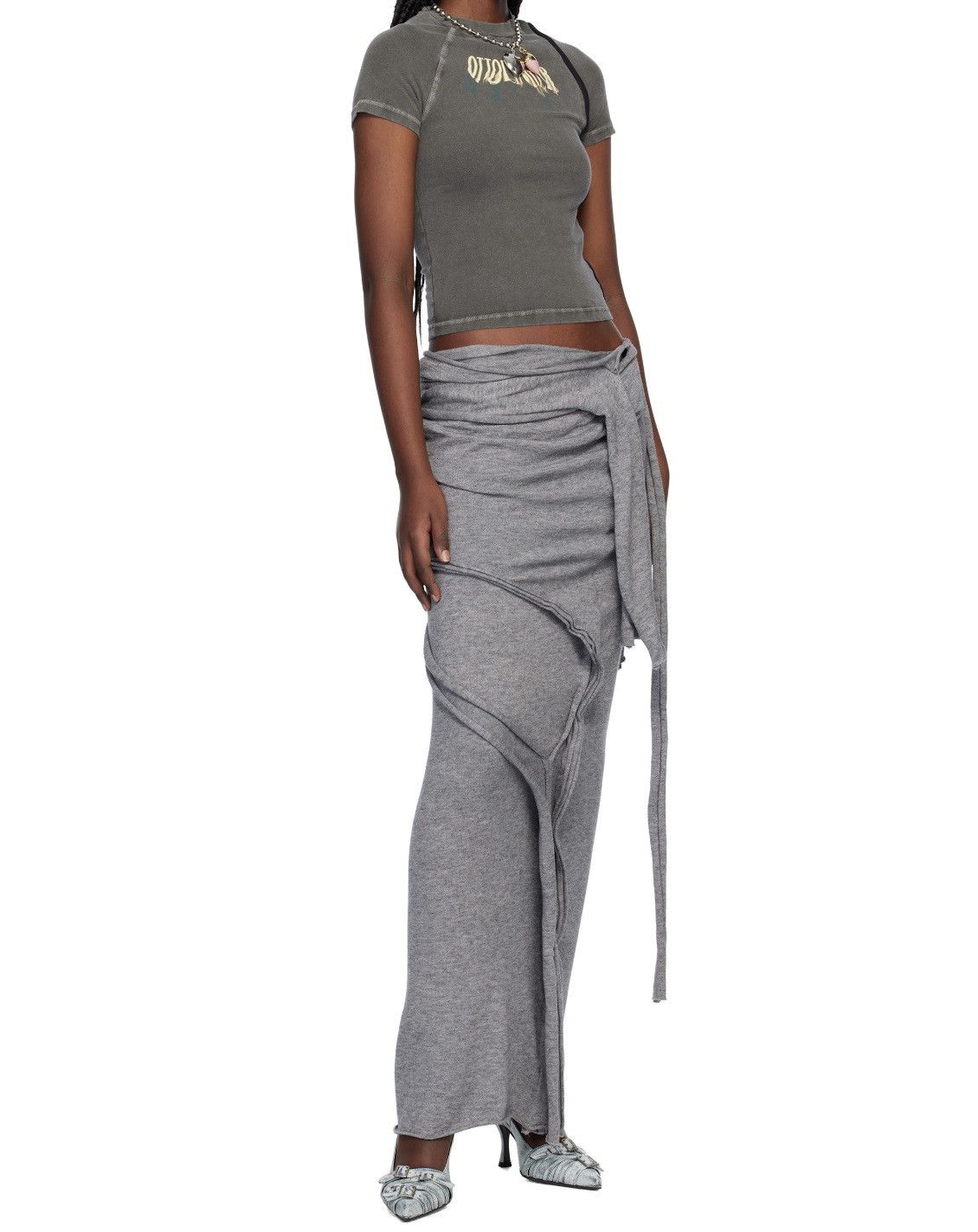 Ottolinger Gray Drape Strap Knit Maxi Skirt Size 24" / US 00 / IT 34 - 2 Thumbnail