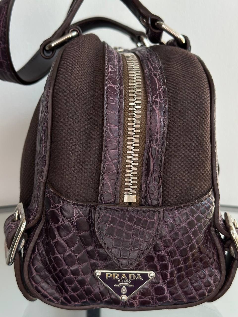Dior Prada Vitello Zipper Buckle Bag Bowling crocodile purple Size ONE SIZE - 19 Thumbnail