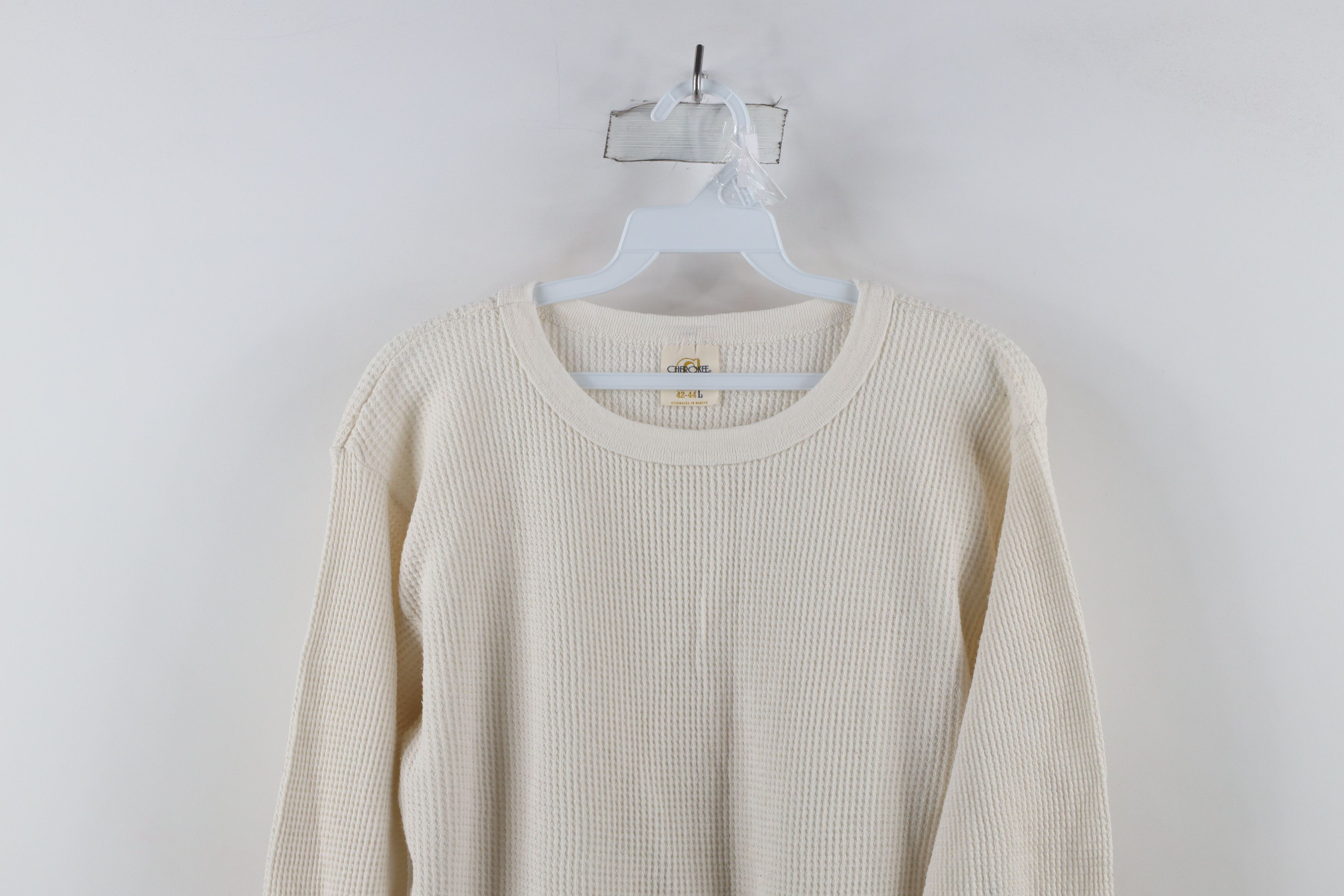 Vintage Vintage 90s Streetwear Waffle Knit Long Sleeve T-Shirt Cream Size US L / EU 52-54 / 3 - 2 Thumbnail