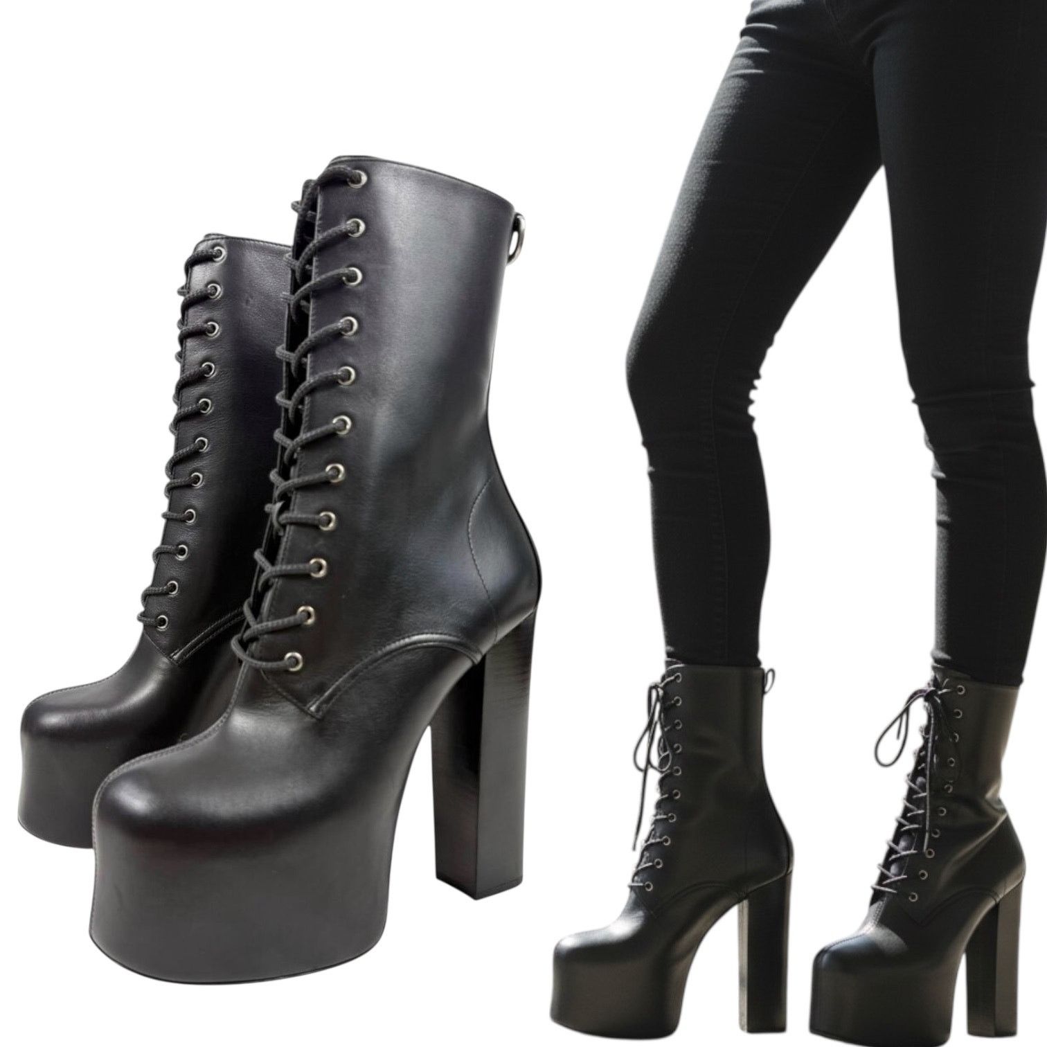 Saint Laurent Paris New Saint Laurent Cherry Lace Up Leather Platform Boots Size US 7.5 / IT 37.5 - 1 Thumbnail