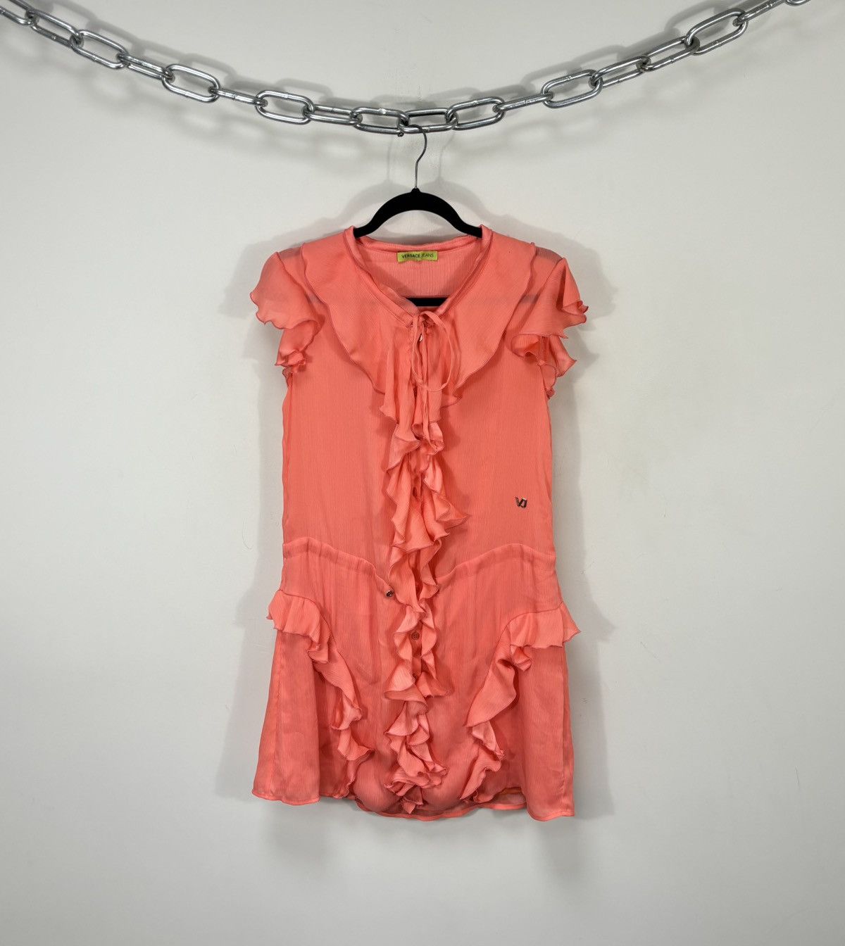 Versace Jeans Couture Versace Jeans Women's Coral Chiffon Mini Ruffle Dress  | Grailed
