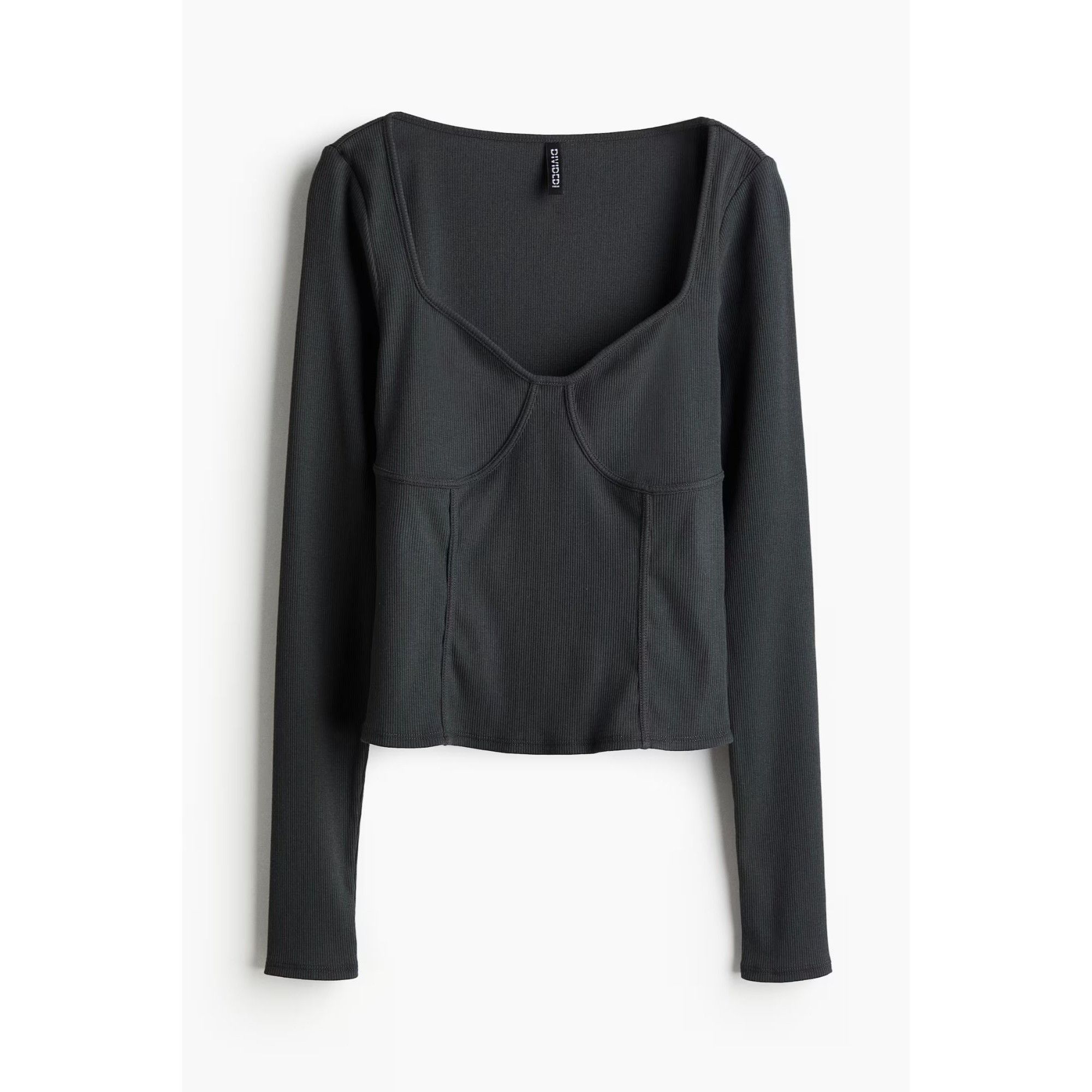 H&M H&M Dark Gray Corset Style Ribbed Long Sleeve Top Size S / US 4 / IT 40 - 1 Thumbnail