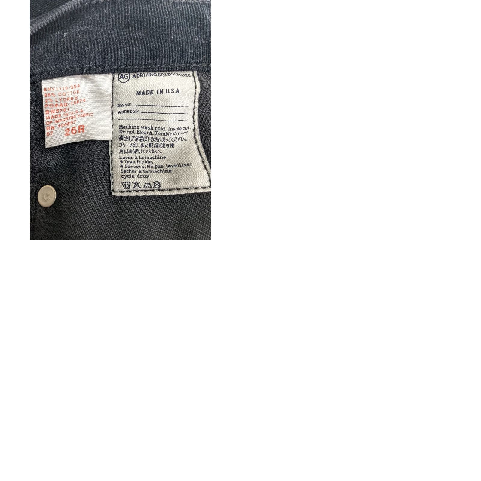 Vintage AG Adriano Goldschmied The Stilt Cigarette Leg Corduroy Pants Women's 26R Black Size 26" / US 2 / IT 38 - 9 Thumbnail