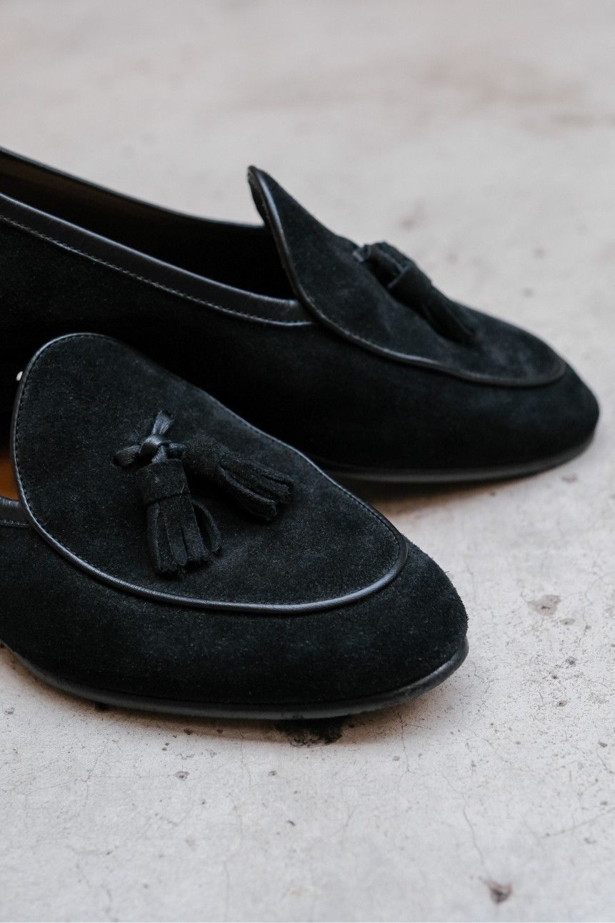 Other Oriental Shoemaker Tassel Slipon Suede Loafer Black Size US 7 / IT 37 - 3 Thumbnail