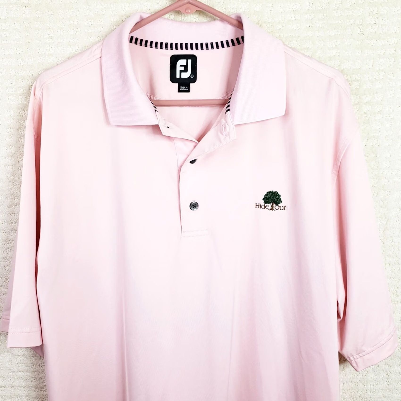Footjoy FootJoy Polo Shirt Men's L Pink Striped Short Sleeve Breathable Quick Dry Hide Out Logo Golf Shirt Size US L / EU 52-54 / 3 - 2 Thumbnail