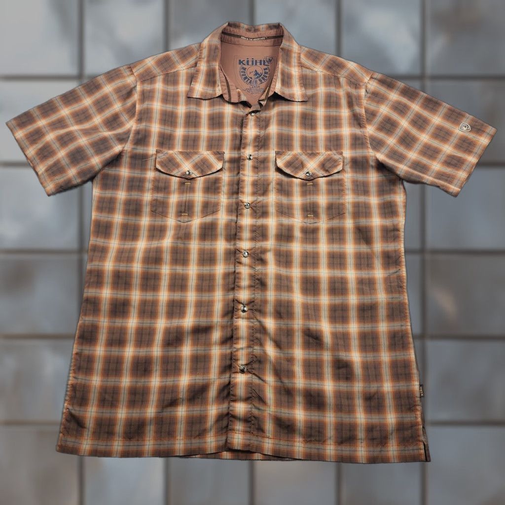 Vintage KÜHL Shirt Mens Large Brown Orange Plaid Short Sleeve Button-Up Size US L / EU 52-54 / 3 - 1 Thumbnail