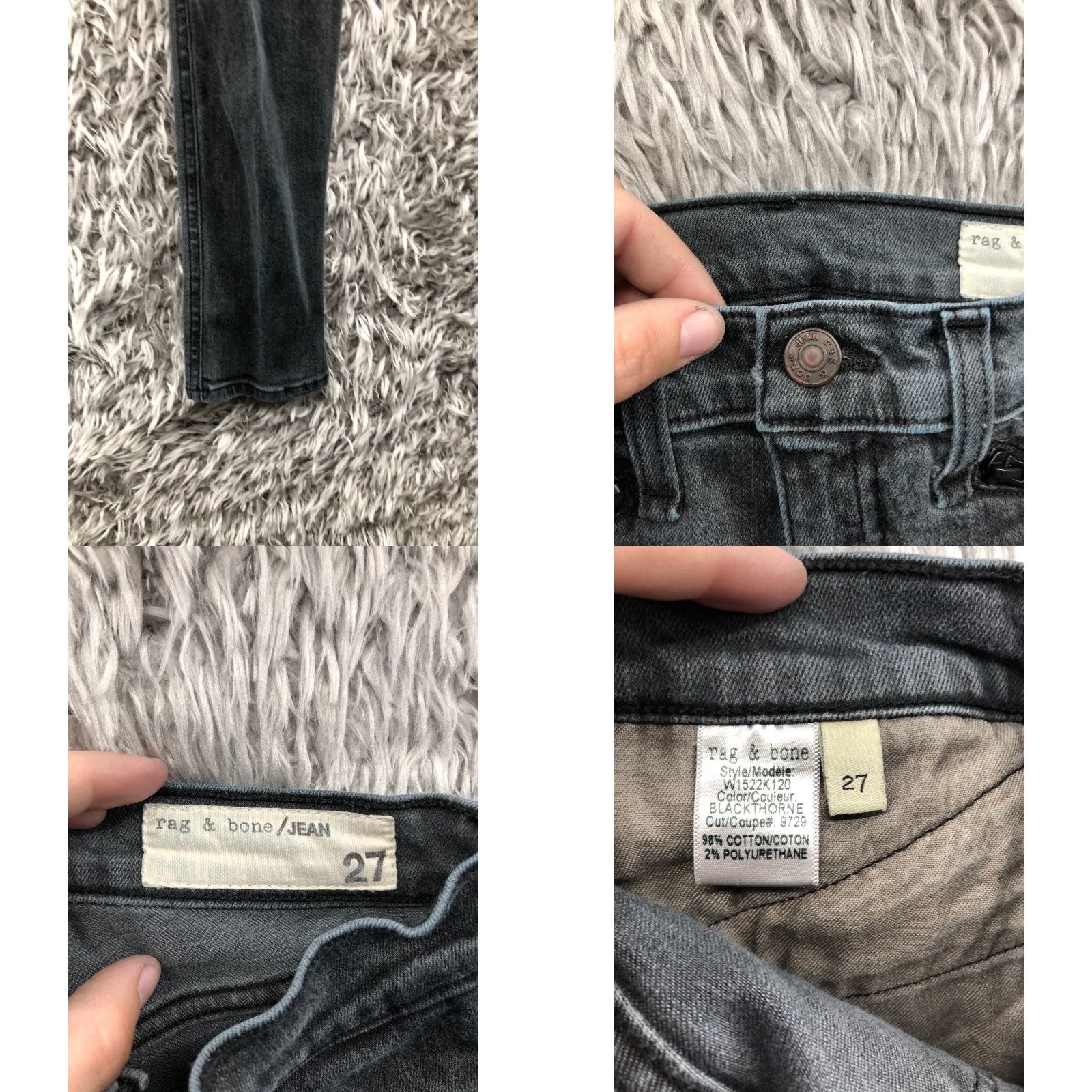Rag & Bone Rag & Bone Jeans Skinny 27 Womens Low Rise Dark Gray Denim 5-Pocket Regular Rise Tight Fit Slim Size 27" / US 4 / IT 40 - 8 Thumbnail