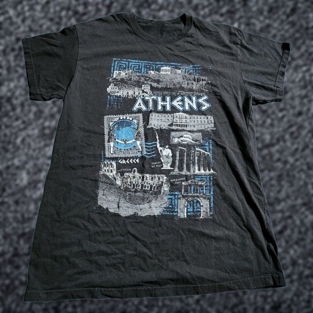 Vintage VINTAGE Athens Parthenon Greece Acropolis T Shirt Mens XL Black Cotton Short Sleeve Crew Neck Unisex Adults Travel Souvenir Pattern: Solid Size US XL / EU 56 / 4 - 1 Thumbnail