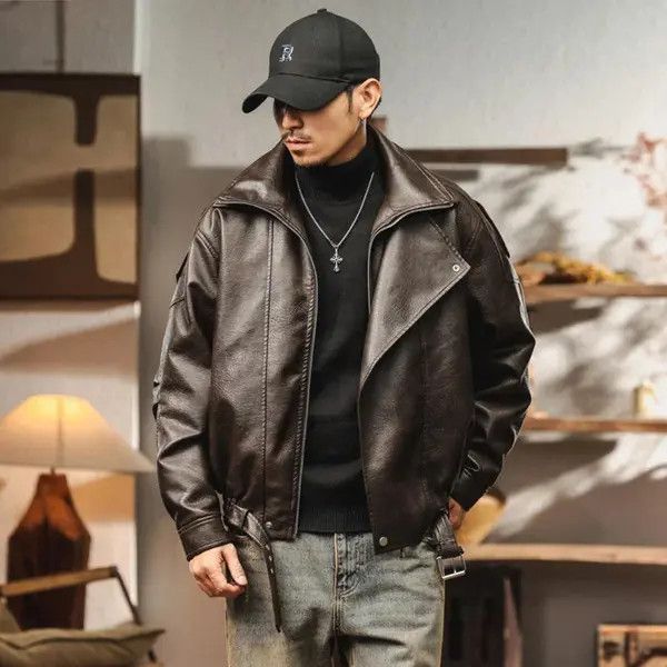 Other Fleece Lined Faux Leather Bomber Jacket Size US M / EU 48-50 / 2 - 2 Thumbnail