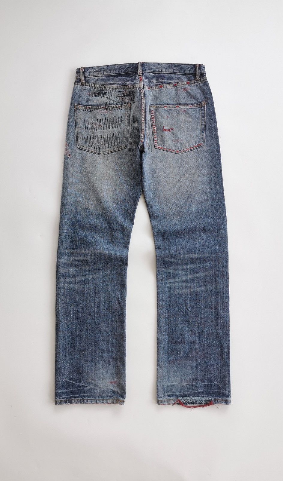 Japanese Brand Reddish Vibgyor Distressed Repair Denim Jeans Size US 33 - 6 Thumbnail