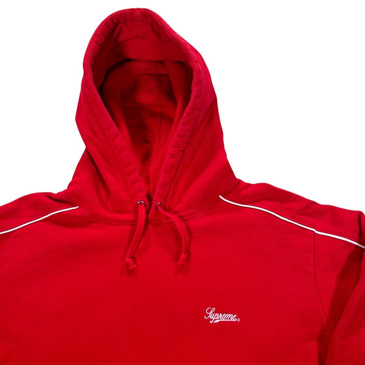 Supreme Supreme SS18 Red & White Piping Hoodie Sweatshirt Size XL Size US XL / EU 56 / 4 - 2 Thumbnail