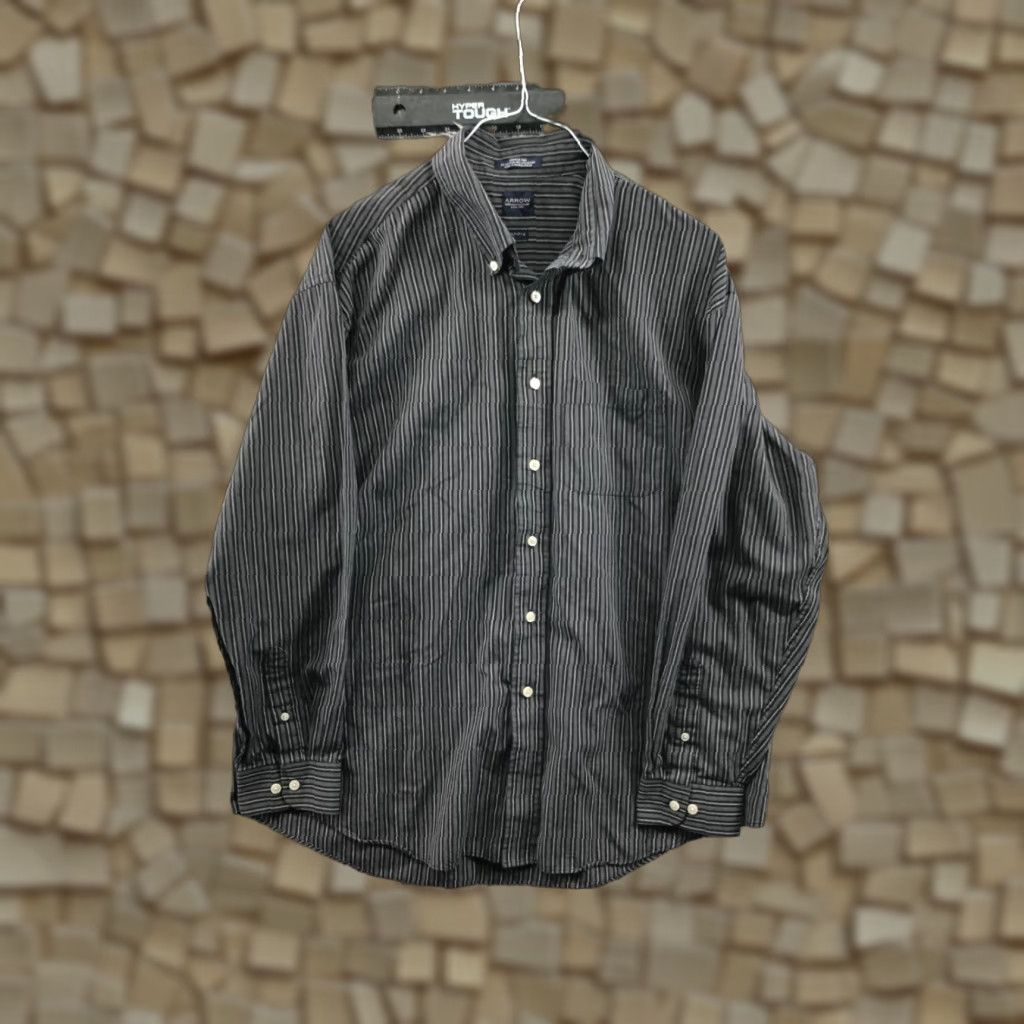 Arrow VINTAGE? No—Arrow Shirt XL Mens Long Sleeve Button-Down Collar Gray Stripe Size US XL / EU 56 / 4 - 1 Thumbnail