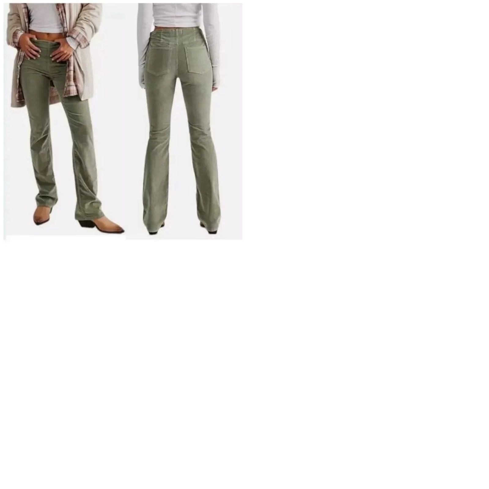 Free People Free People Pants Women 28 Green Corduroy Skinny Flare Ribbed Jenny High Rise Size 28" / US 6 / IT 42 - 10 Thumbnail