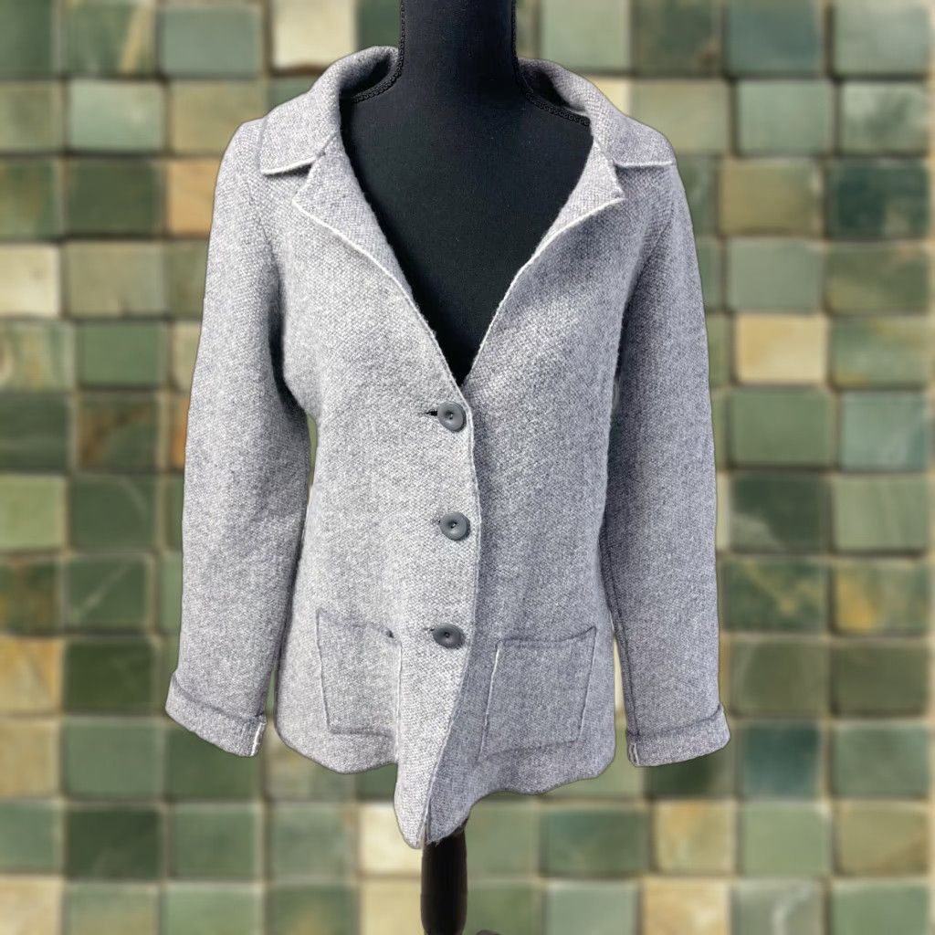 Vintage Cocogio Gray Textured Cardigan Sweater Wool Blend Large Italy Women L Size L / US 10 / IT 46 - 1 Thumbnail