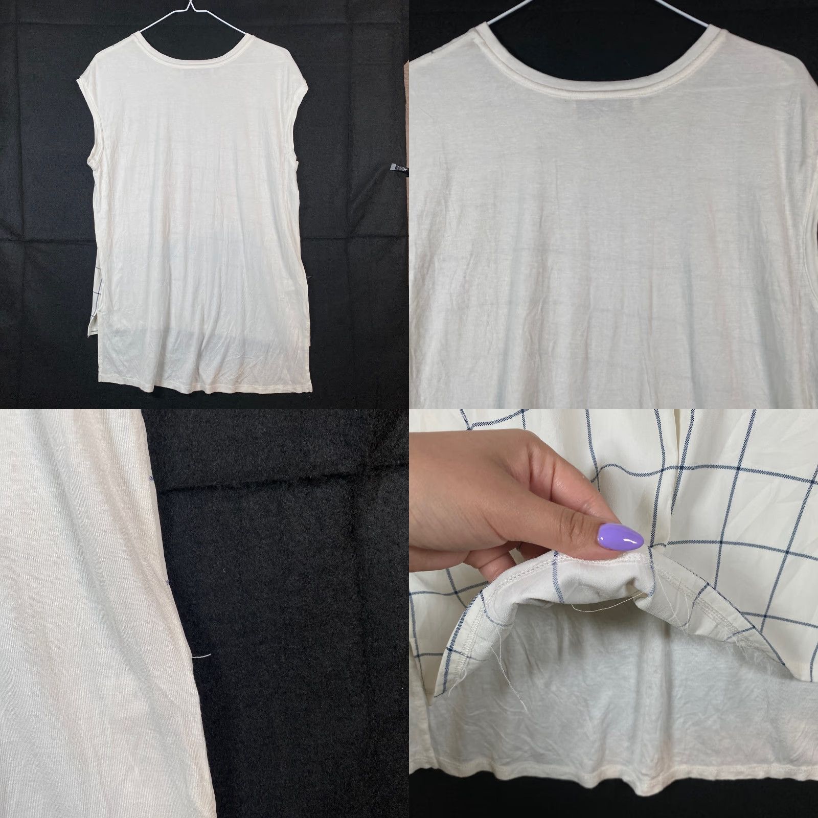 Ann Taylor VINTAGE Ann Taylor LOFT Womens Blouse White Windowpane Sleeveless Stretch Small Size S / US 4 / IT 40 - 8 Thumbnail