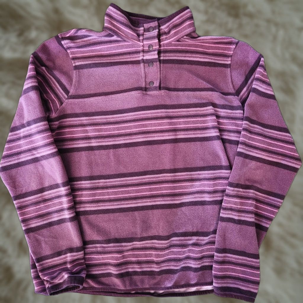 Duluth Trading Company Duluth Trading Co Women Purple Striped 1/4 Snap Button Pullover Fleece Size L Large Womens Sweater Long Sleeve/Size L Size L / US 10 / IT 46 - 1 Thumbnail